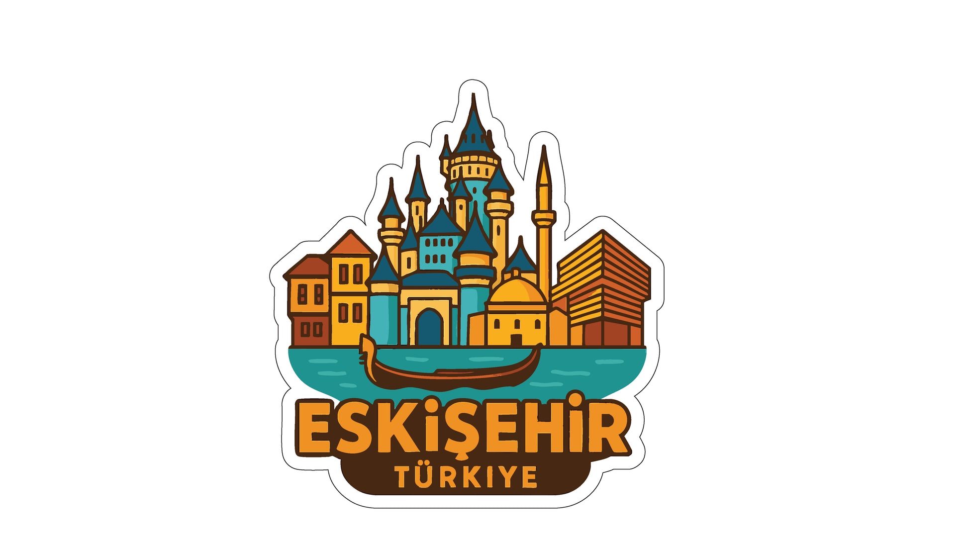 a stylized illustration of Istanbul, Turkey, with a castle-like structure and various buildings, including a mosque, all set against a blue background.