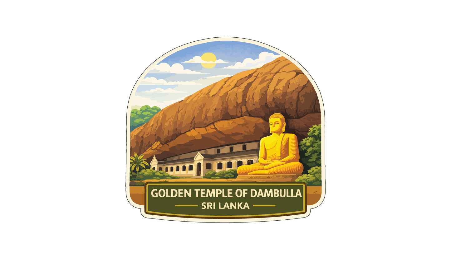 a golden statue of Buddha sitting in a meditative pose, surrounded by a scenic landscape with a temple and mountains in the background.