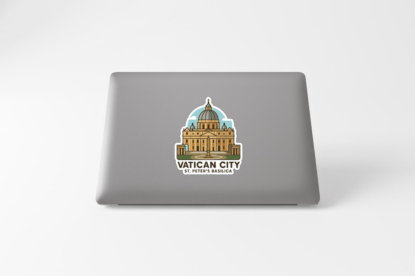 a sticker or decal of St. Peter's Basilica in Vatican City, with the text "VATICAN CITY St. Peter's Basilica" printed on it.
