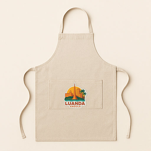 A beige apricot with a logo of Luanda, the capital city of Angola, printed on it.
