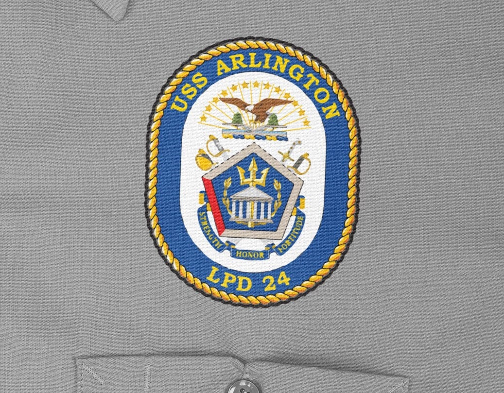 USS Arlington LPD-24 Badge Iron On Heat Transfer Vinyl HTV San Antonio Class Amphibious Transport Dock