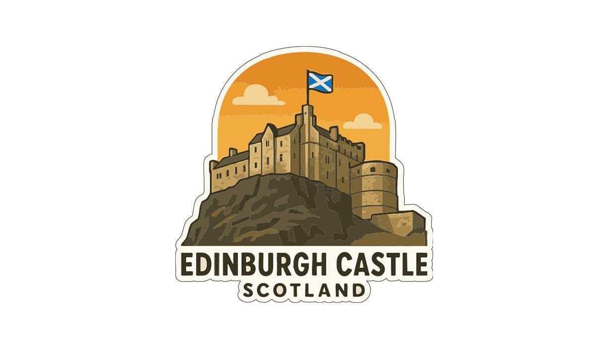 a castle on a hill with a Scottish flag flying above it.
