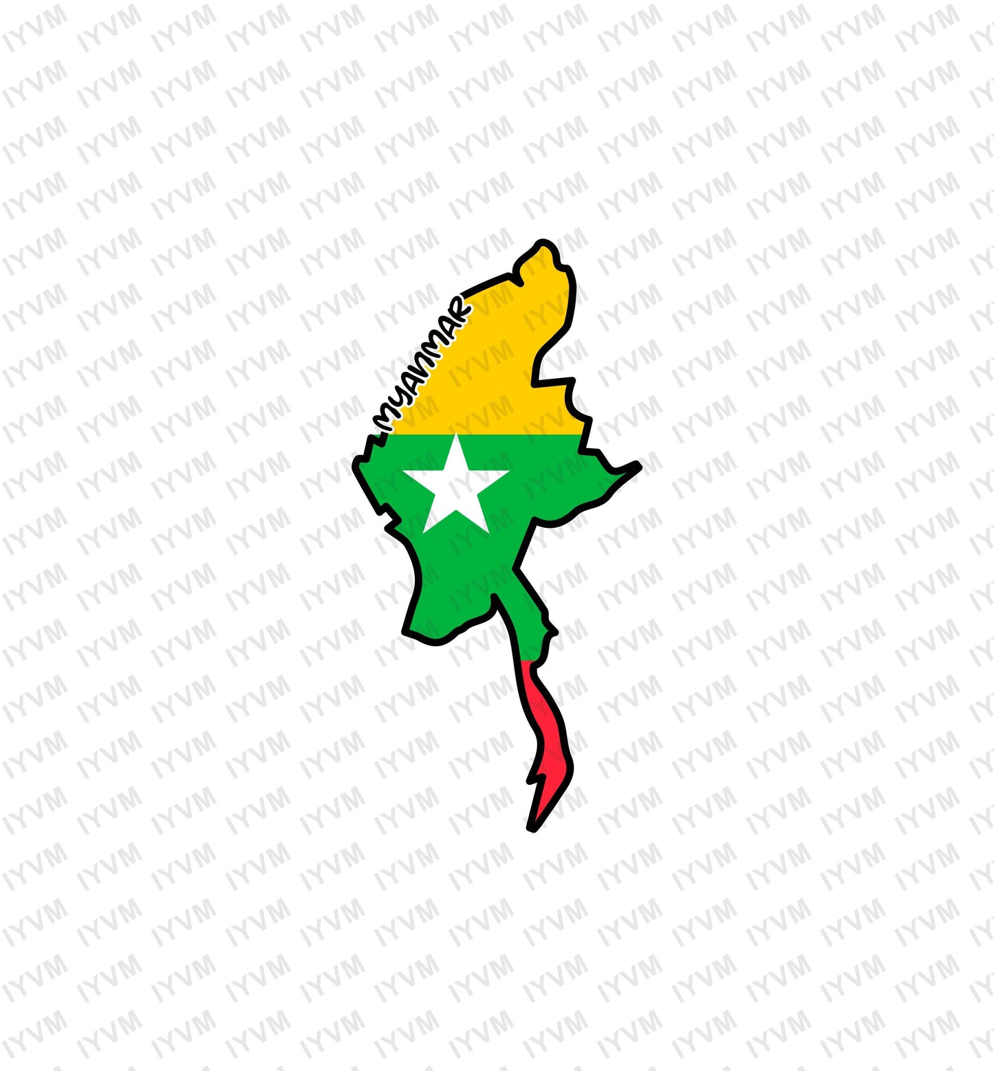 Myanmar Map Iron On Heat Transfer Vinyl HTV / Republic of the Union of Myanmar / Burma / Naypyidaw / Burmese /