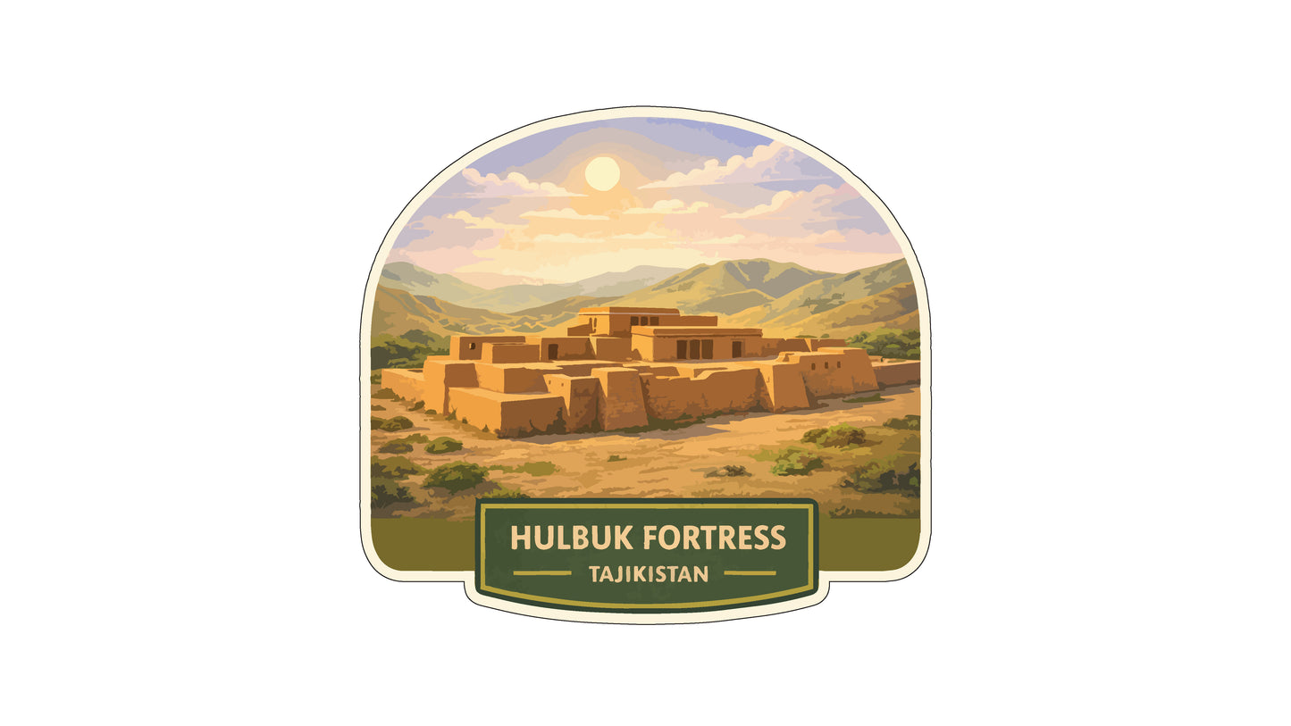 a large, ancient fortification structure in a desert landscape, with mountains in the background and a bright sun in the sky.