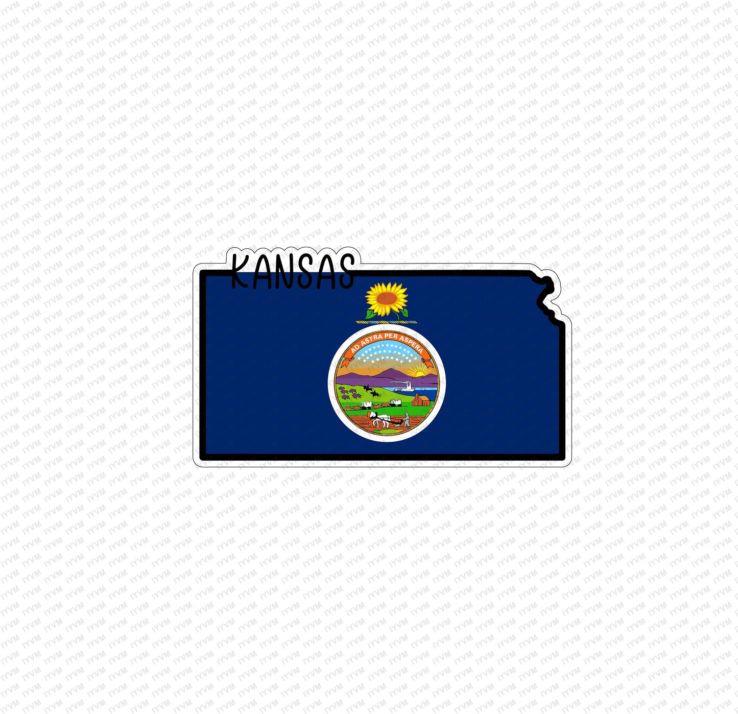 State of Kansas Map Flag Sticker Decal  USA Kansas State  Topeka  The Sunflower State  America's Heartland  Central State / Dorothy's Home