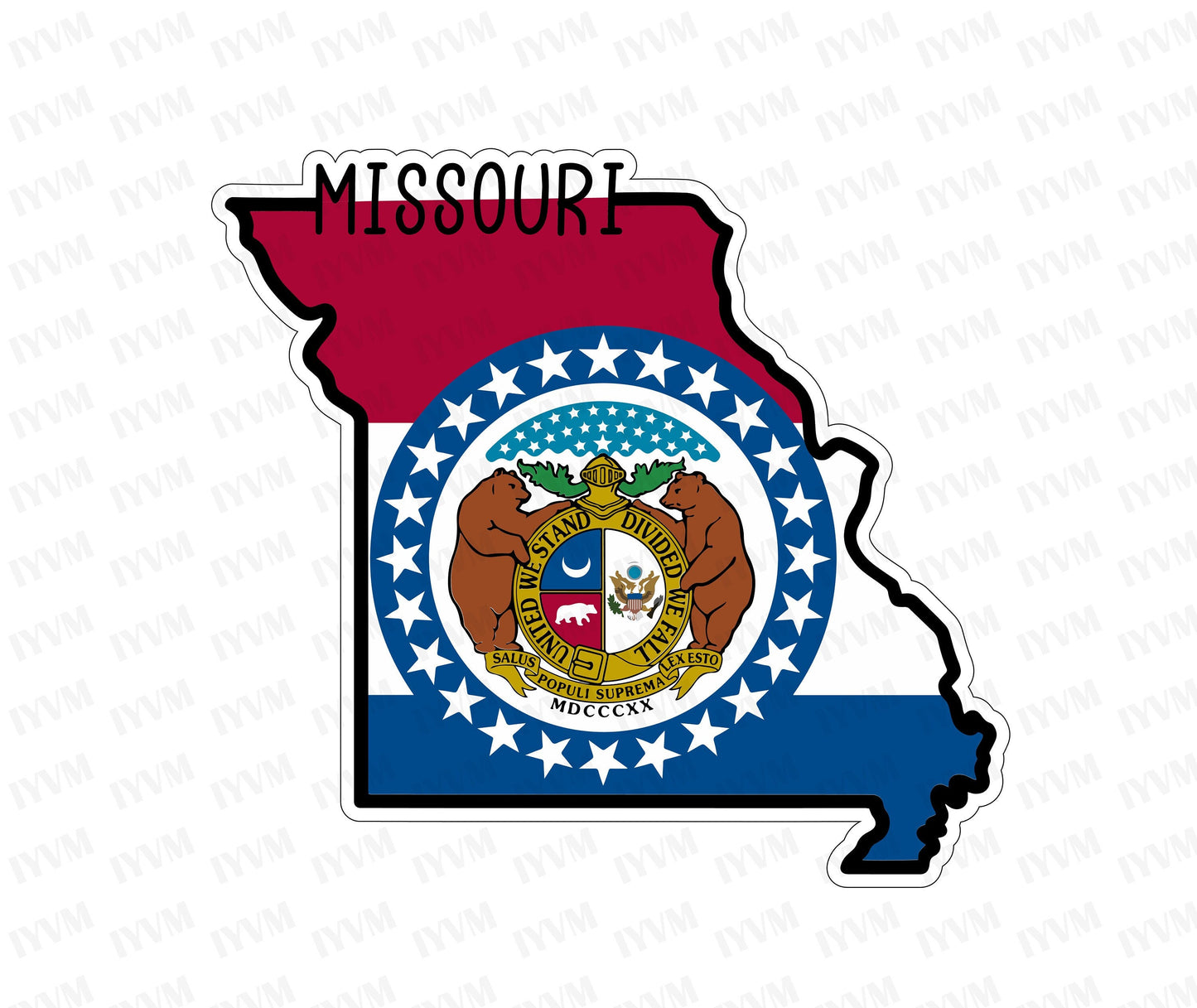 State of Missouri Map Flag Sticker Decal  USA Missouri State  Jefferson City  The Show Me State  Bullion State  Gateway to the West