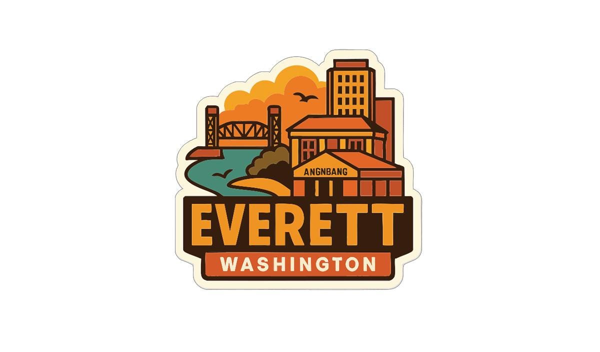 a sticker or logo for Everett, Washington.