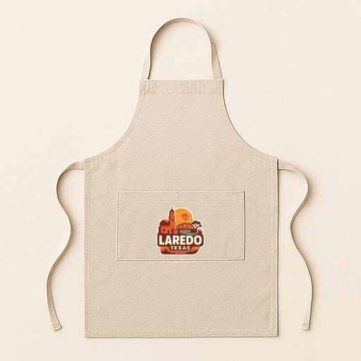 A beige apricot with a logo for "Laredo, Texas" printed on it.
