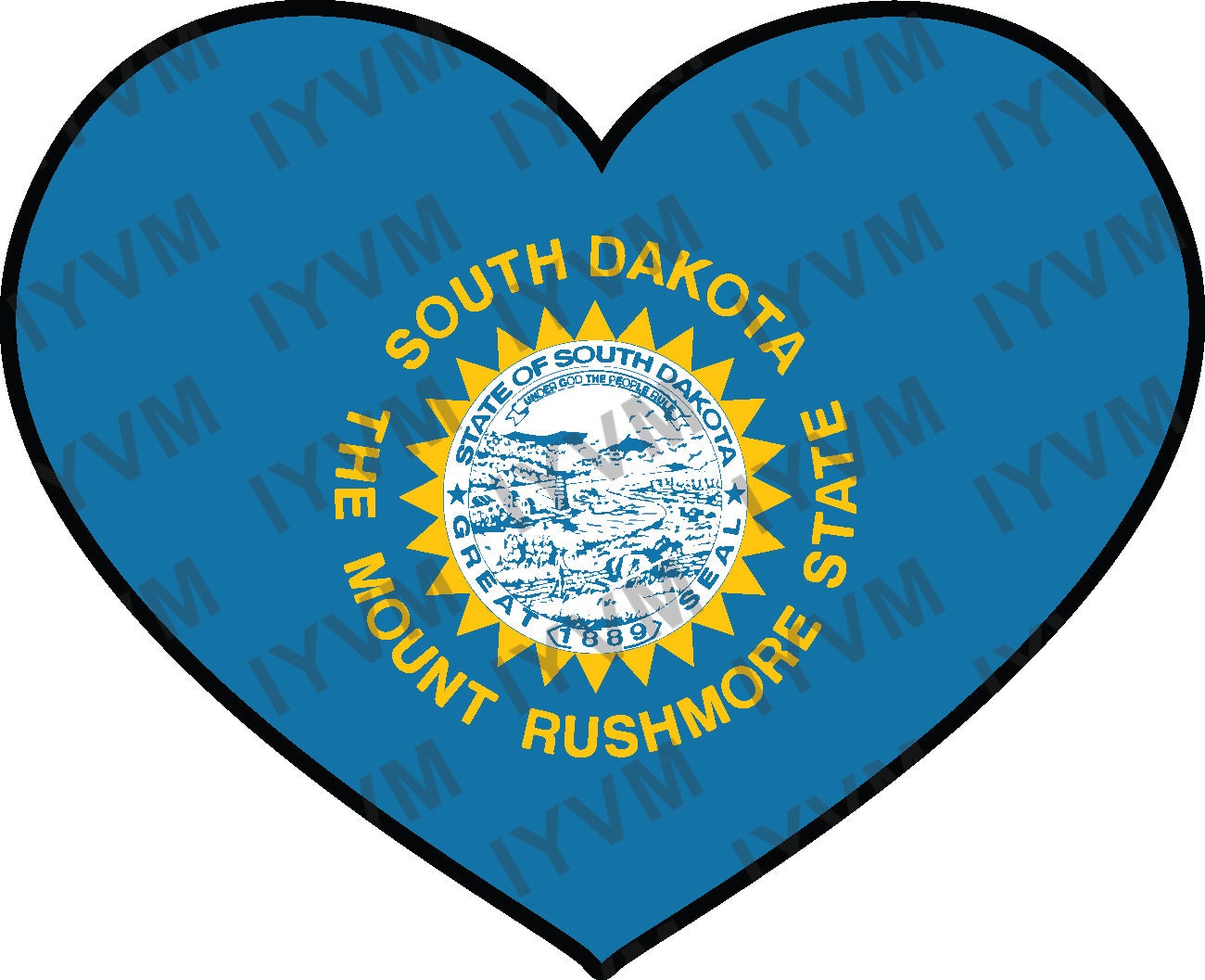 State of South Dakota Flag Heart Sticker Decal  USA South Dakota State  Pierre  Mount Rushmore State  Artesian State  Blizzard State /