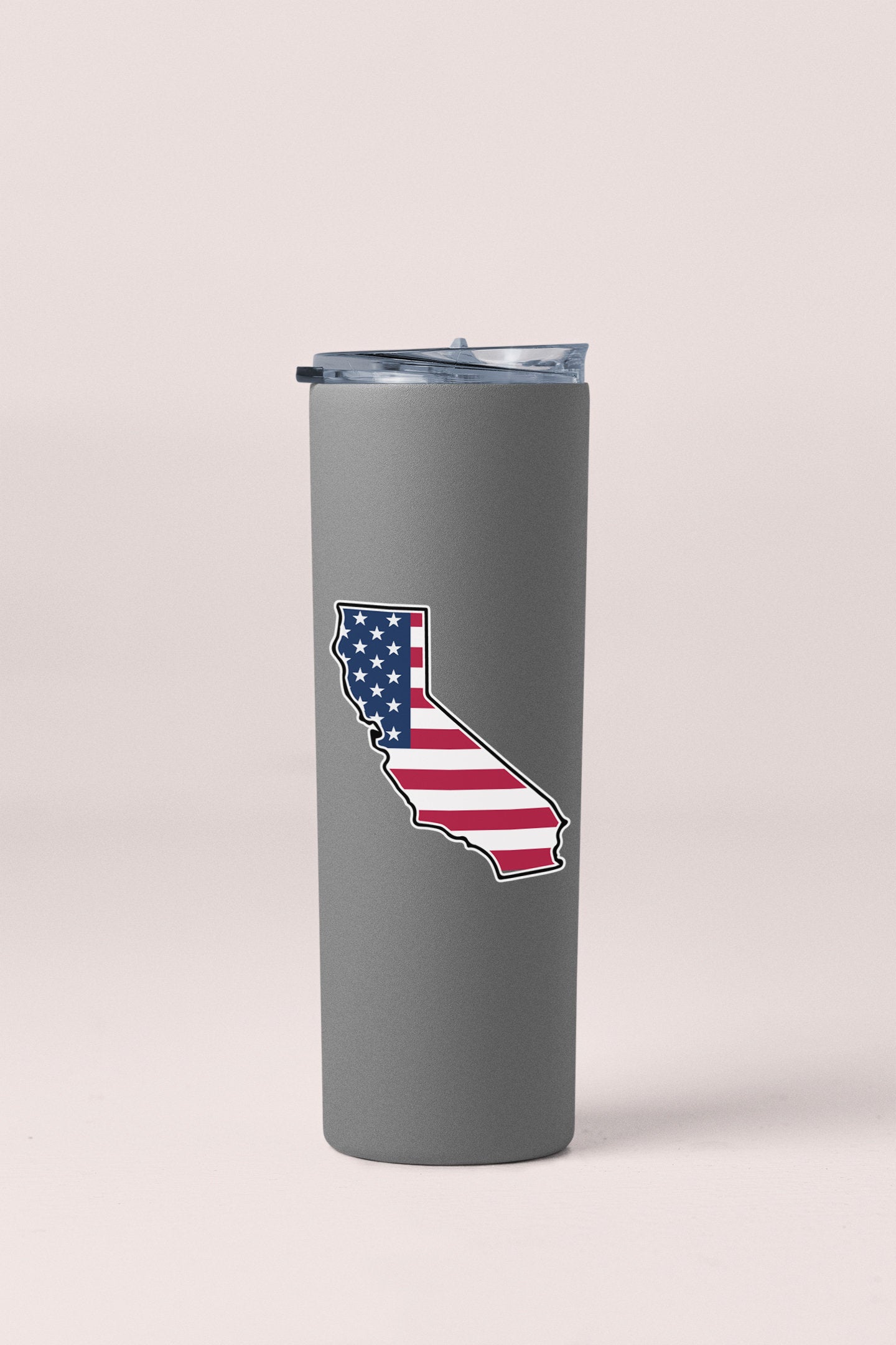 a stainless steel tumbler with a picture of the state of california on it