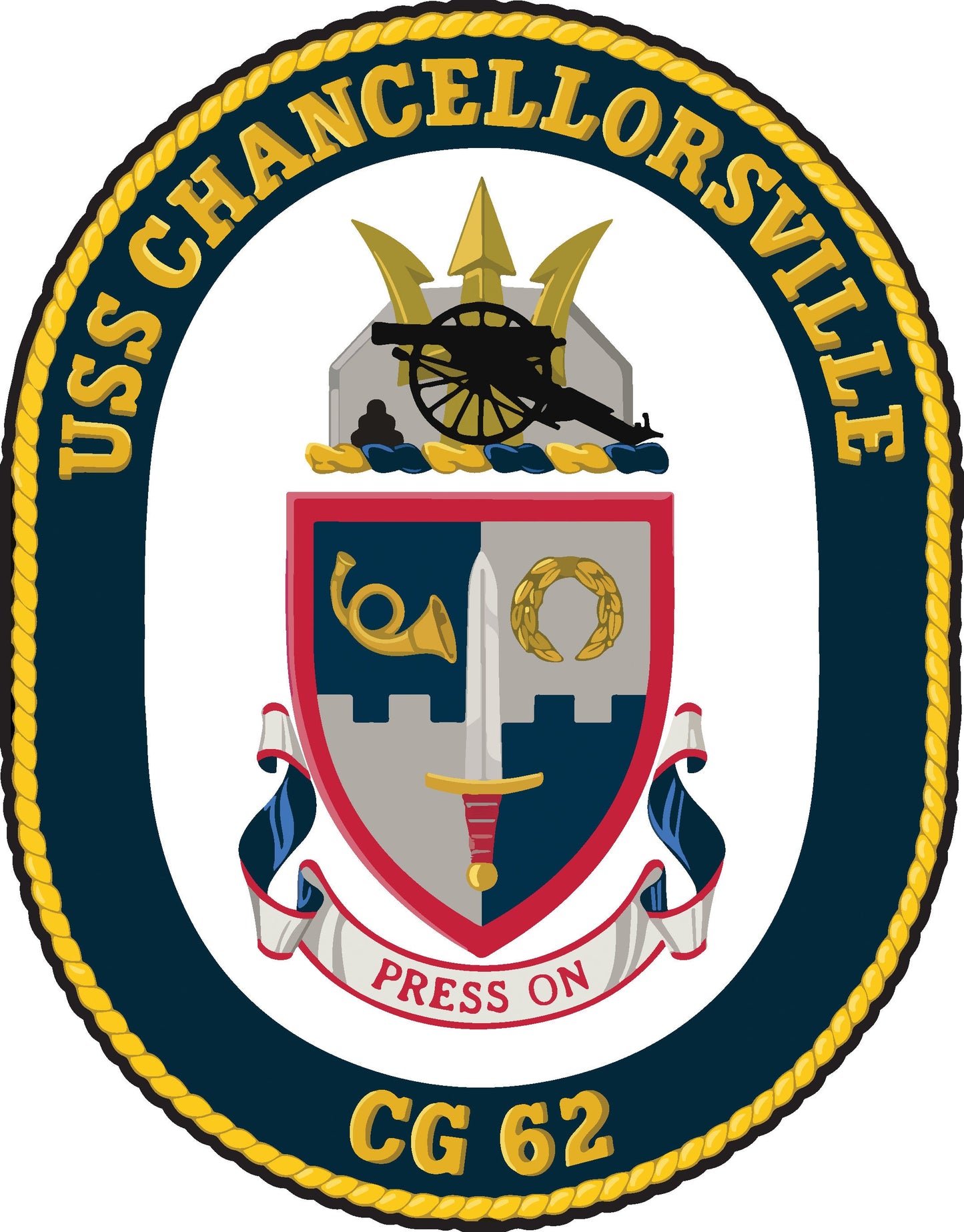 USS Chancellorsville CG-62 Badge Iron On Heat Transfer Vinyl HTV Ticonderoga Class Cruiser