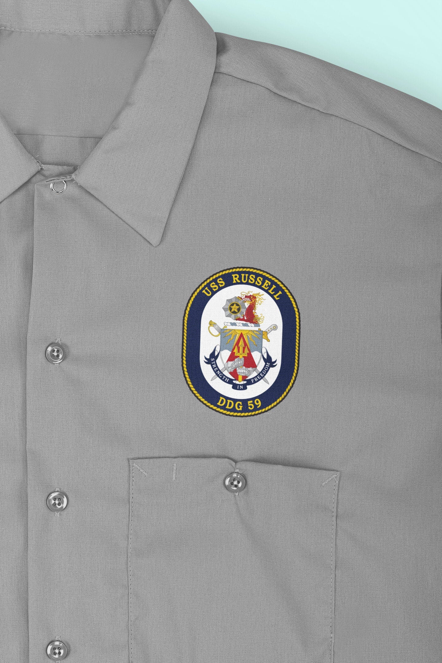 USS Russell DDG-59 Badge Iron On Heat Transfer Vinyl HTV Arleigh Burke Class Destroyer