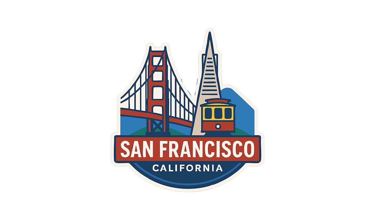 a san francisco sticker on a white background