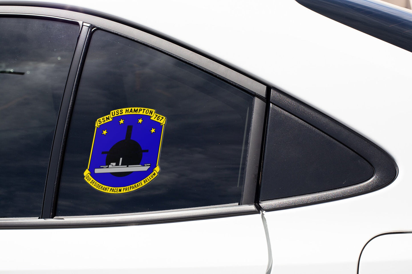 USS Hampton SSN-767 Badge Sticker Decal Los Angeles Class Attack submarine Car Sticker Bumper Sticker for Car Emblem