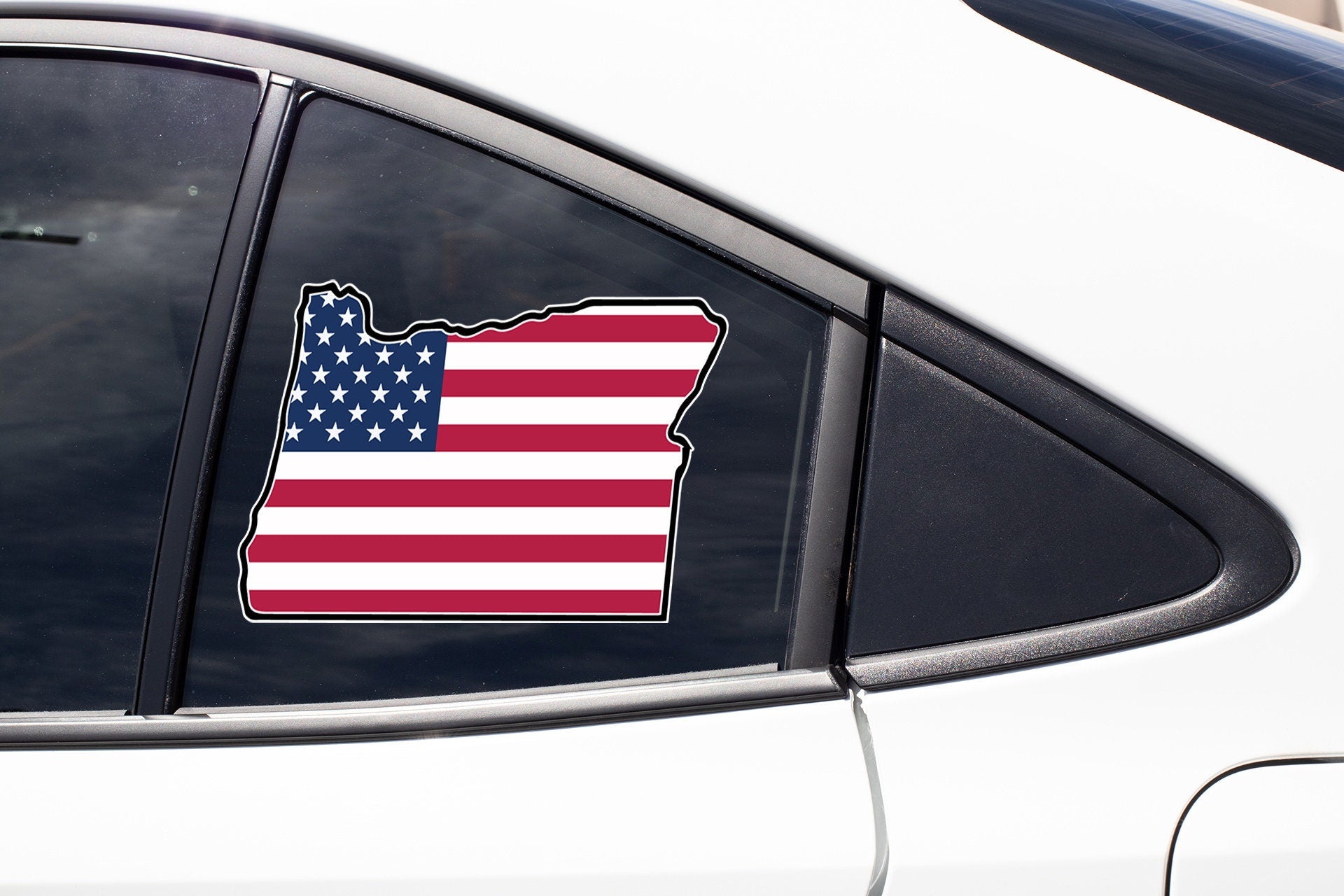 a sticker of the state of wisconsin with the american flag