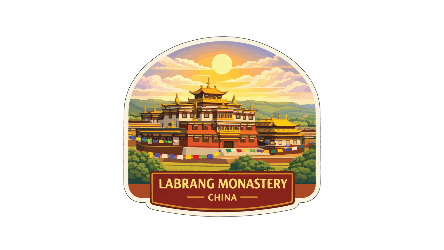 a large, ornate Buddhist temple with multiple tiers and spires, set against a backdrop of a colorful sunset sky.