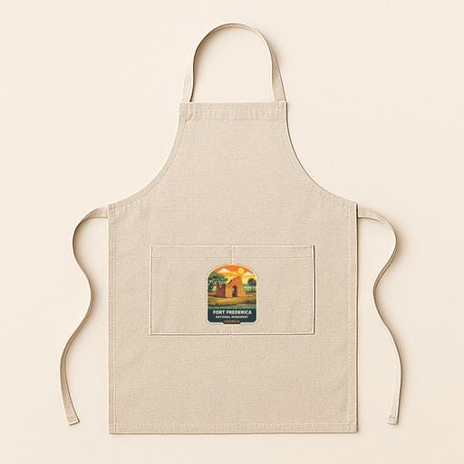 A beige apricot with a small graphic of a building and the text "PORT FRANCISCO" printed on it.