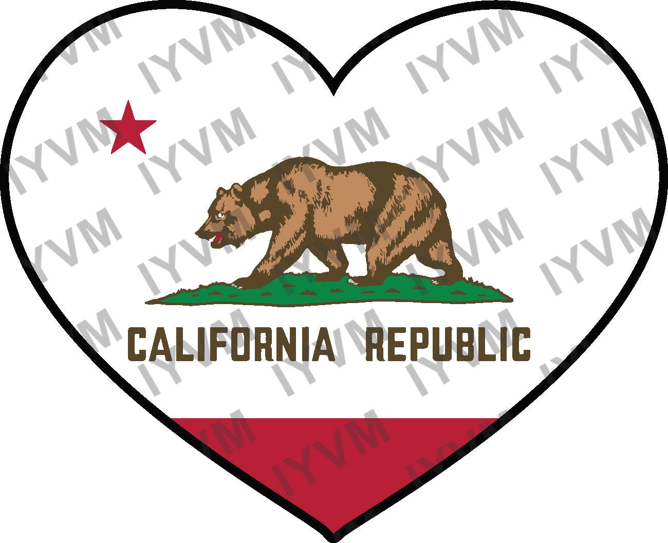 State of California Flag Heart Sticker Decal  USA California State  Sacramento  The Golden State  San Francisco  Los Angeles / San Diego /