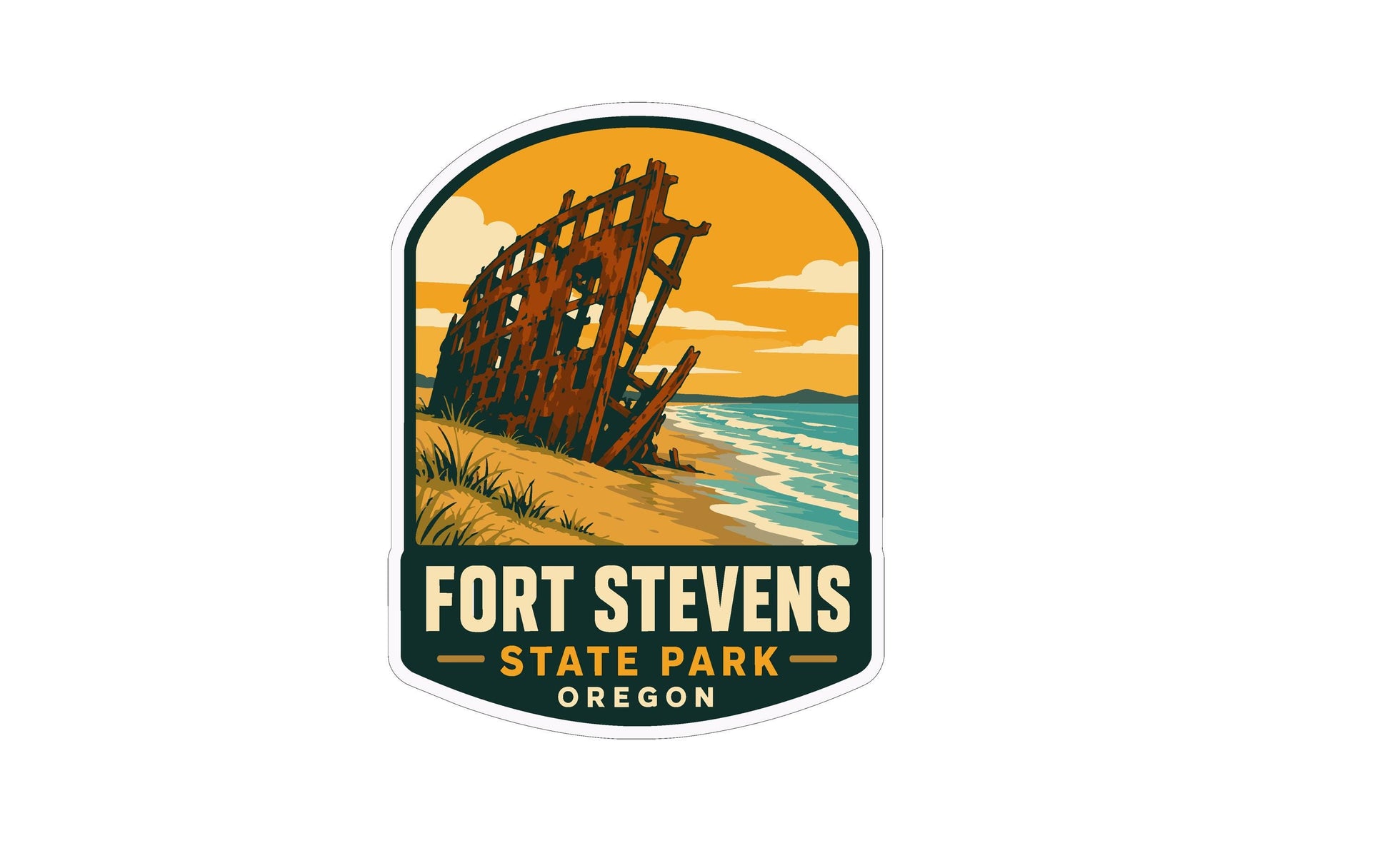 a sticker or logo for Fort Stevens State Park in Oregon.
