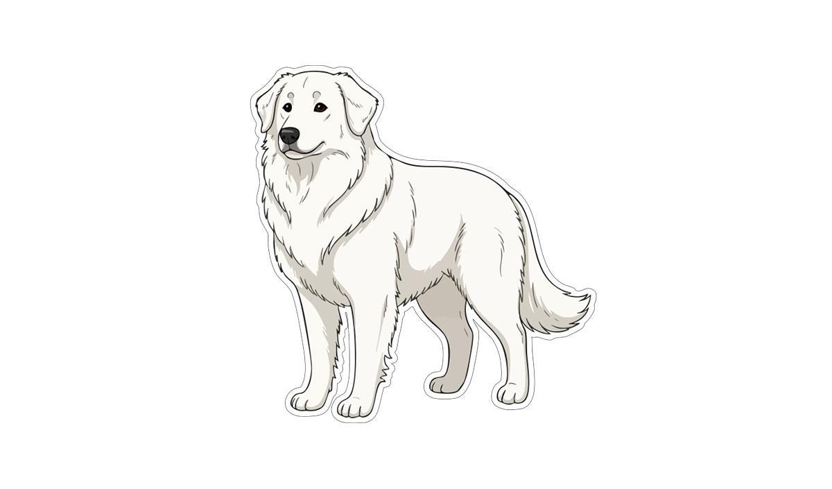 A cartoon illustration of a white dog standing upright and facing the viewer.