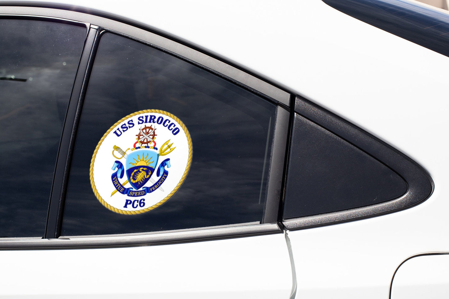 USS Sirocco PC-6 Badge Sticker Decal Cyclone Class Patrol boat Car Sticker Bumper Sticker for Car Emblem