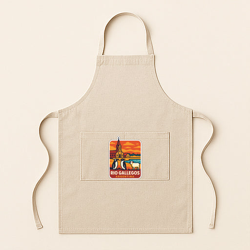 A beige apricot with a colorful graphic of Rio de Janeiro, Brazil, printed on it.