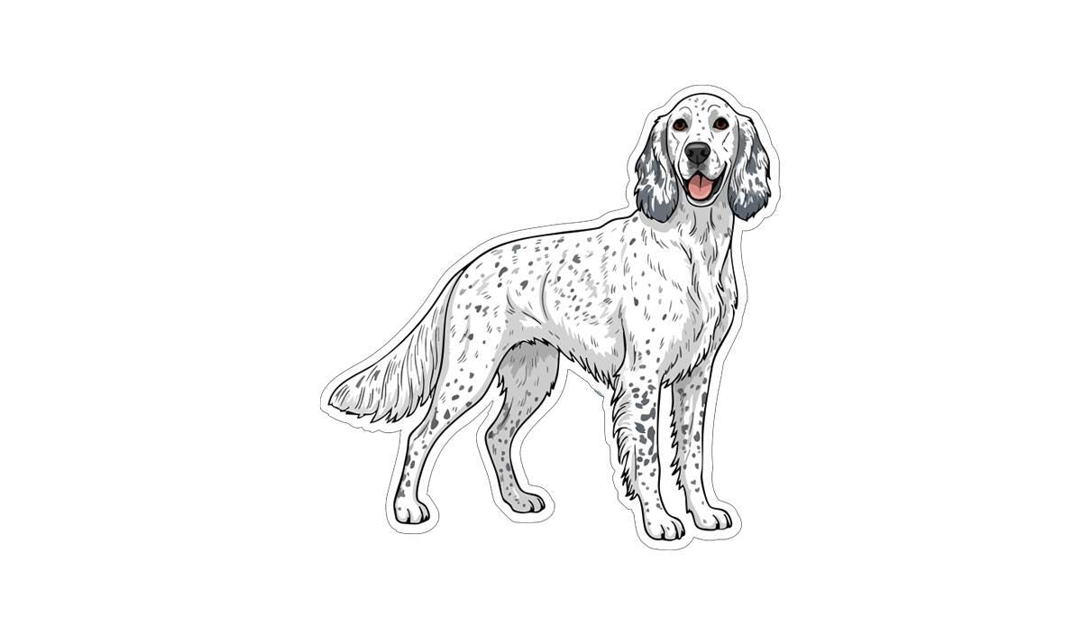 A cartoon illustration of a spotted dog standing on all fours.