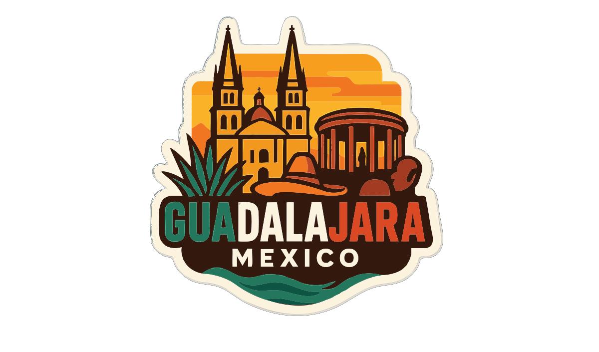A colorful sticker or emblem featuring the landmarks and architecture of Guadalajara, Mexico, with the text "GUADALA JARA MEXICO" prominently displayed.