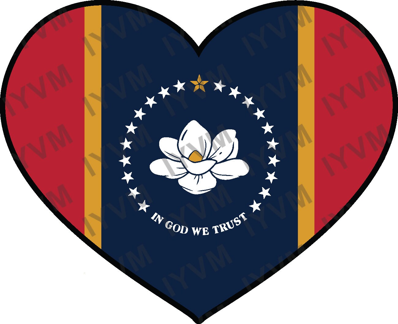 State of Mississippi Flag Heart Sticker Decal  USA Mississippi State  Jackson  The Magnolia State  The Birthplace of America's Music