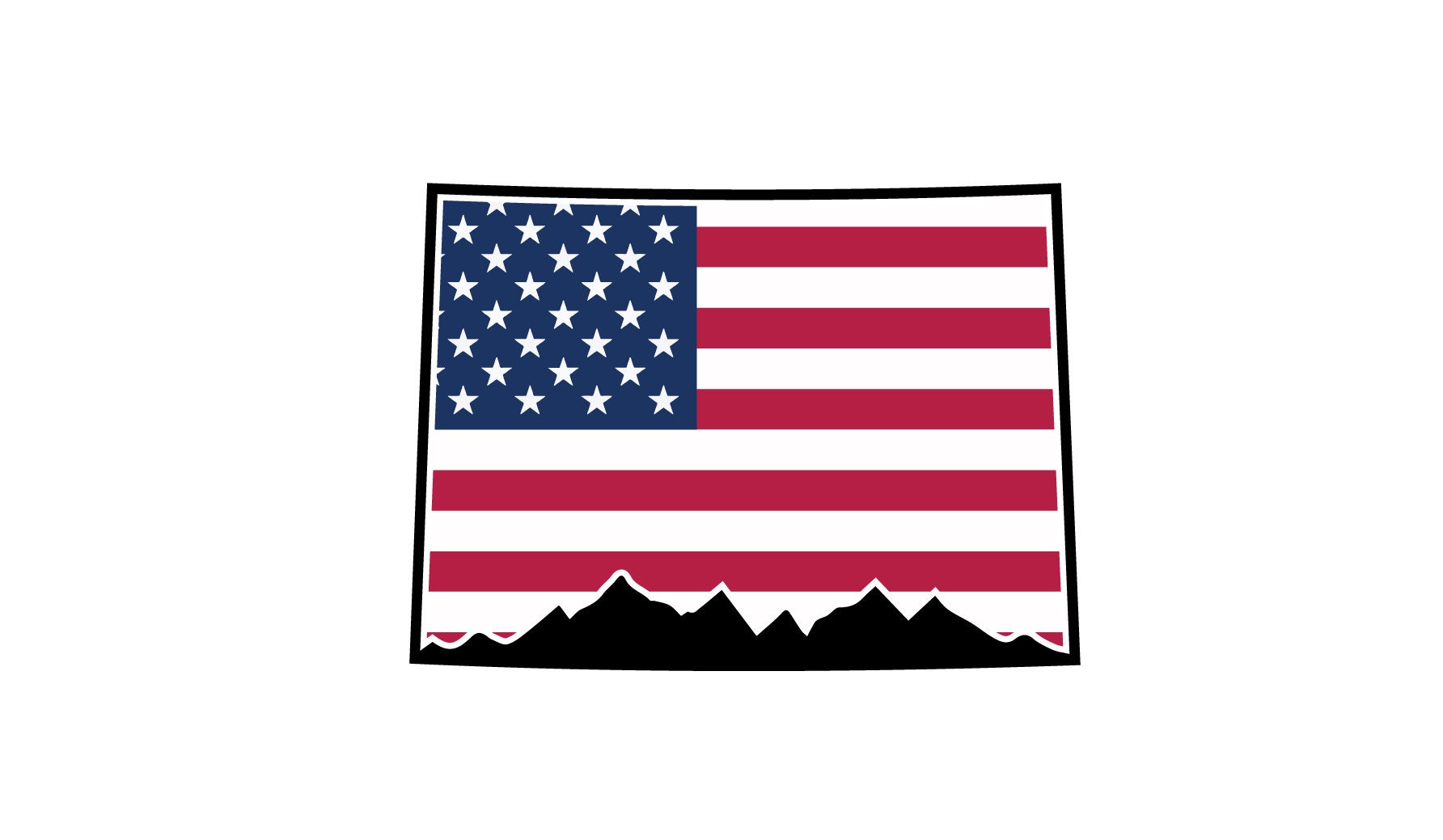 an american flag with mountains in the background