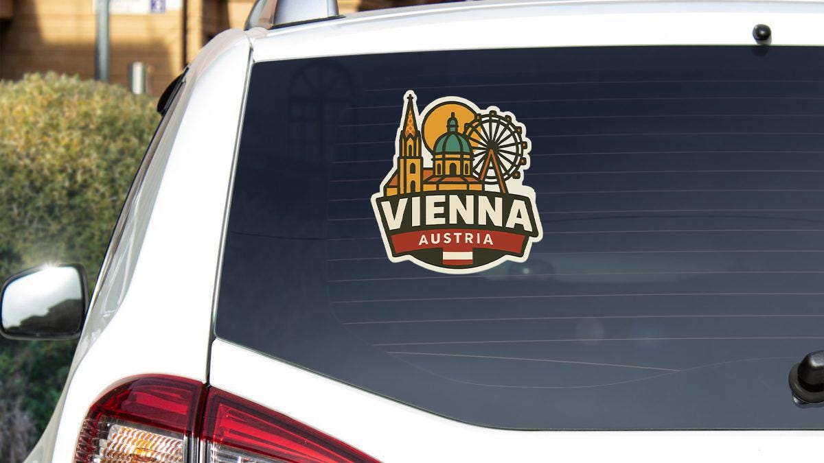 a van with a sticker on it that says vienna