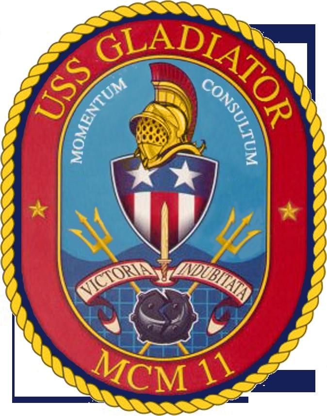 USS Gladiator MCM-11 Badge Iron On Heat Transfer Vinyl HTV Avenger Class Mine countermeasures ship