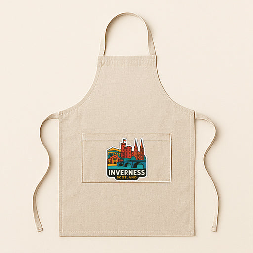 A beige apricot with a graphic design on the front pocket, featuring a cityscape and the text "Inverness".