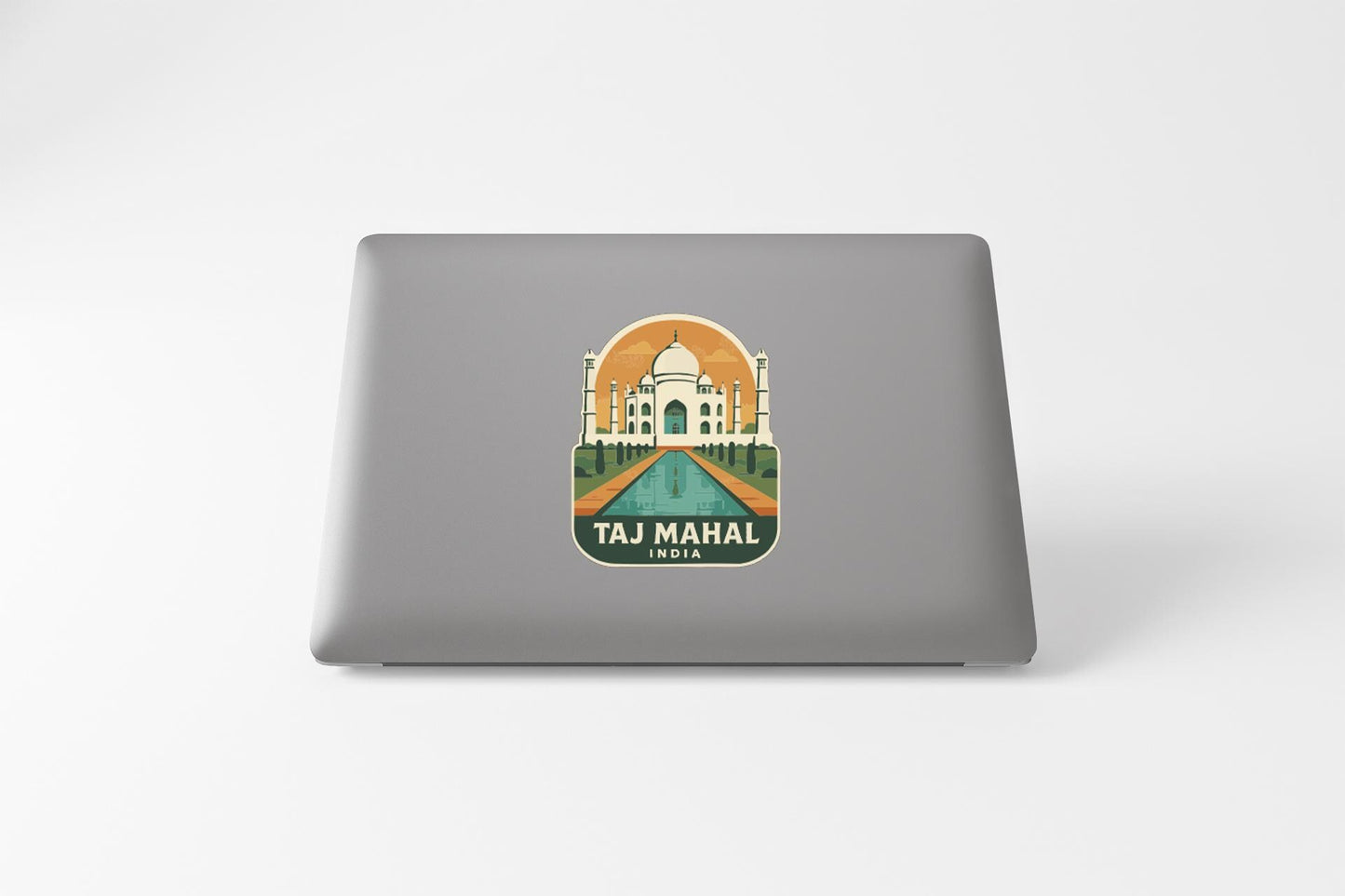 A sticker featuring the Taj Mahal, a famous landmark in India.