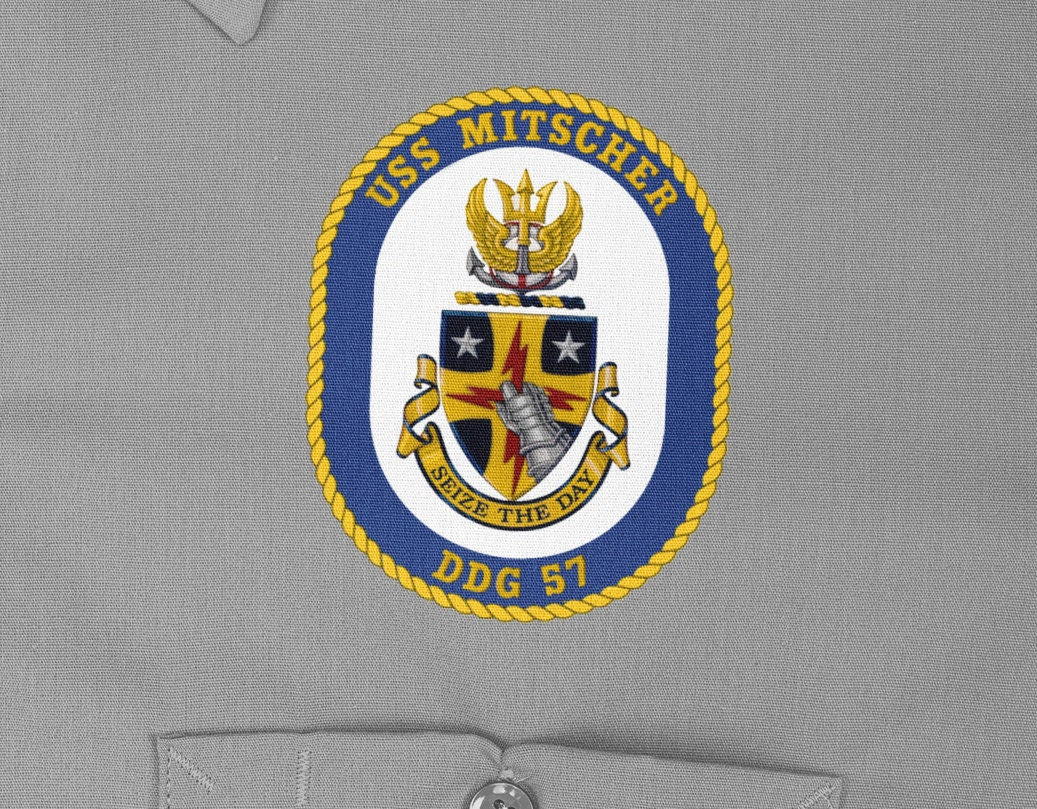 USS Mitscher DDG-57 Badge Iron On Heat Transfer Vinyl HTV Arleigh Burke Class Destroyer