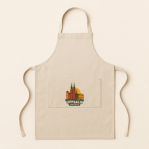 A beige apricot with a logo of Upsalat, a city in France, printed on it.