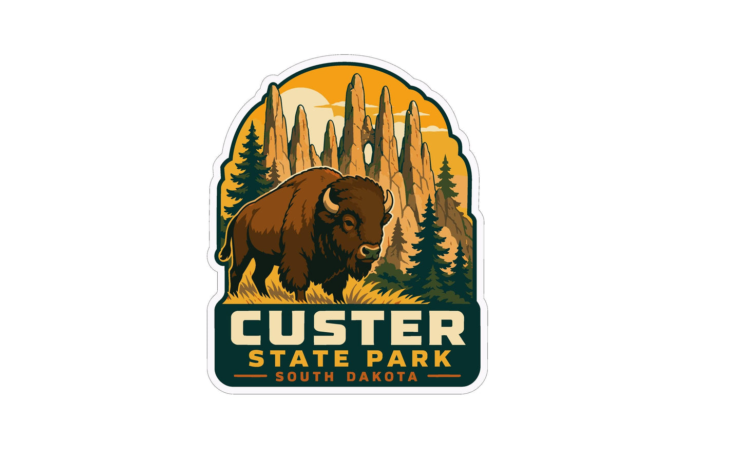 a bison in a natural setting, with the text "CUSTER STATE PARK SOUTH DAKOTA" prominently displayed.