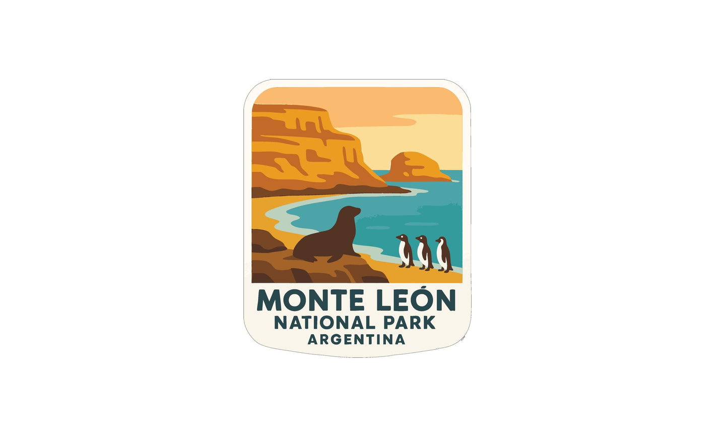 a seal and three penguins in a natural landscape, with mountains and a body of water in the background.