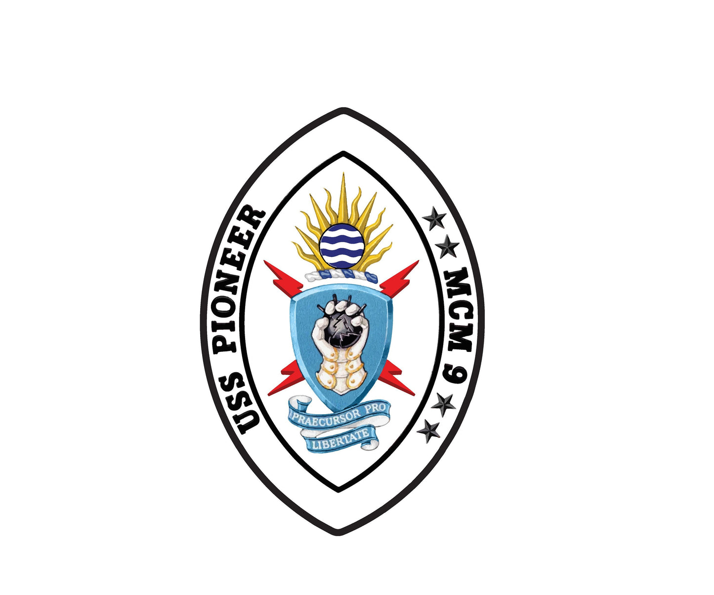 USS Pioneer MCM-9 Badge Sticker Decal Avenger Class Mine Countermeasures Ship Car Sticker Bumper Sticker for Car Emblem