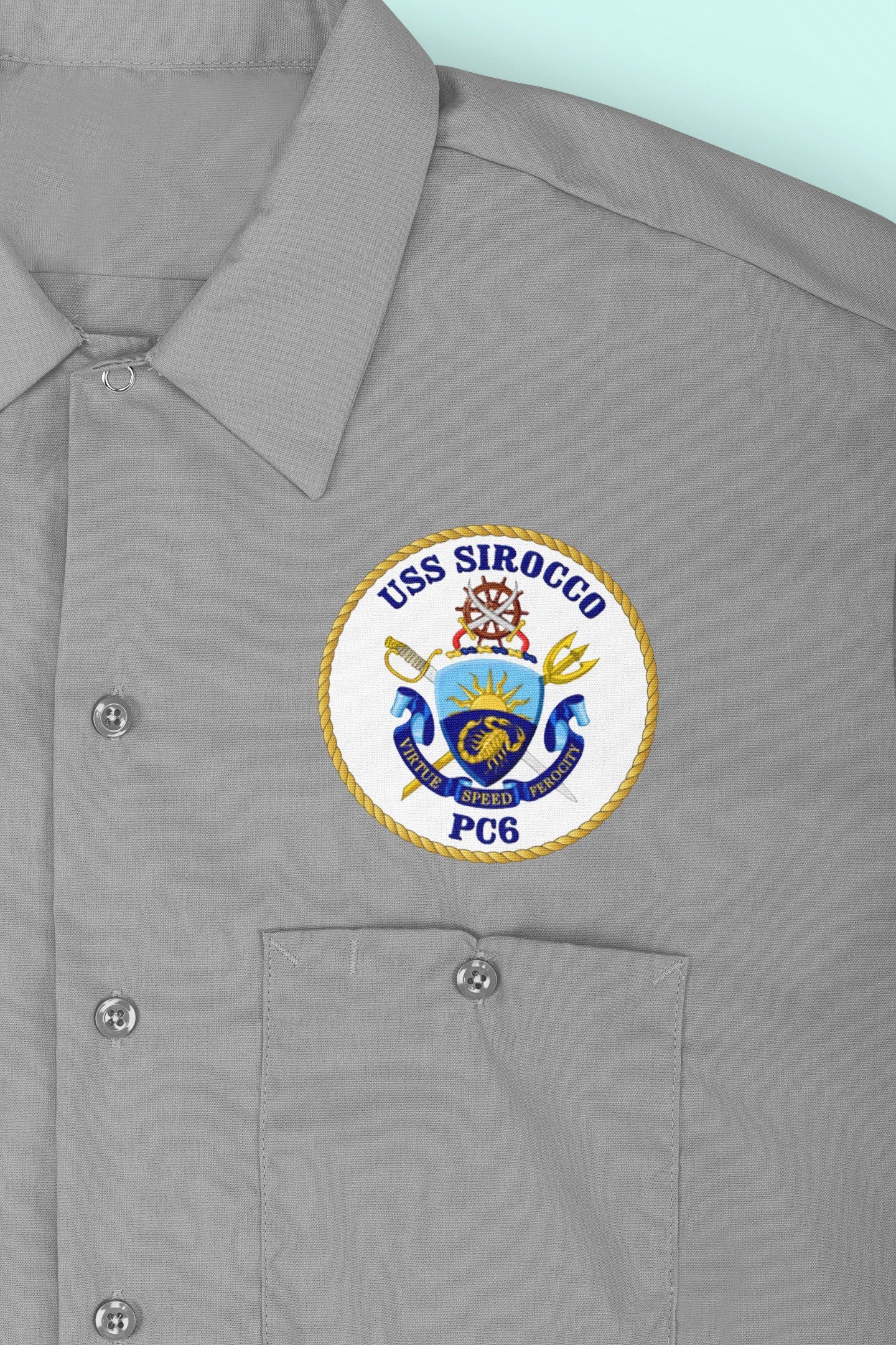 USS Sirocco PC-6 Badge Iron On Heat Transfer Vinyl HTV Cyclone Class Patrol boat