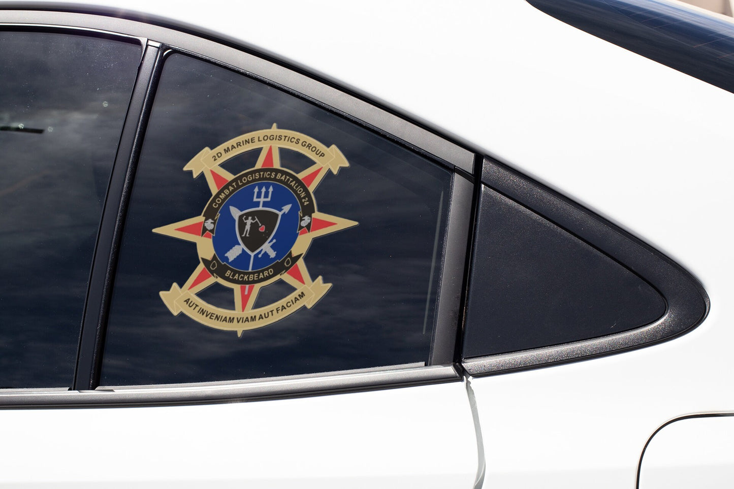 a close up of a car window with a badge on it
