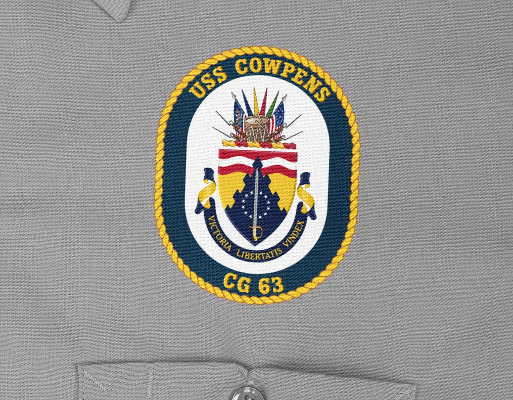 USS Cowpens CG-63 Badge Iron On Heat Transfer Vinyl HTV Ticonderoga Class Cruiser