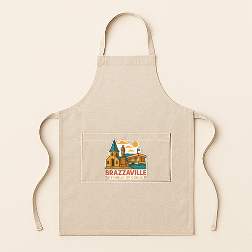 A beige apricot with a graphic of a building and the text "BRAZZAVILLE REPUBLIC OF CONYA" printed on it.