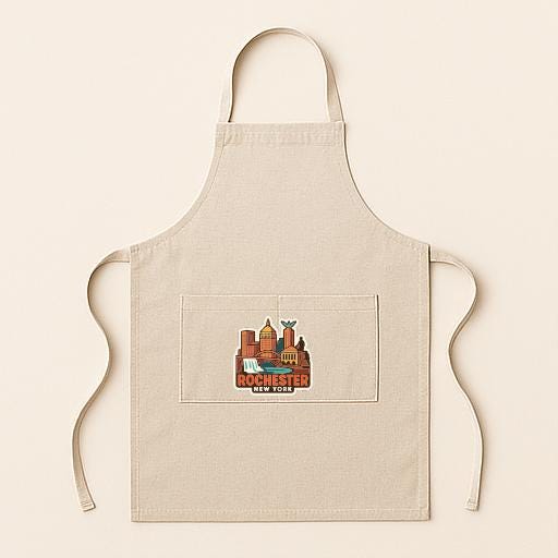 A beige apricot with a graphic of a city skyline on the front pocket.