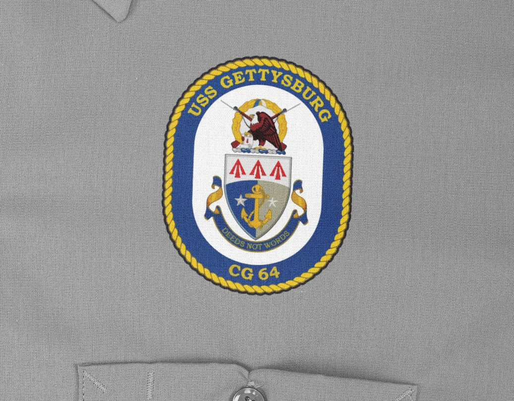 USS Gettysburg CG-64 Badge Iron On Heat Transfer Vinyl HTV Ticonderoga Class Cruiser