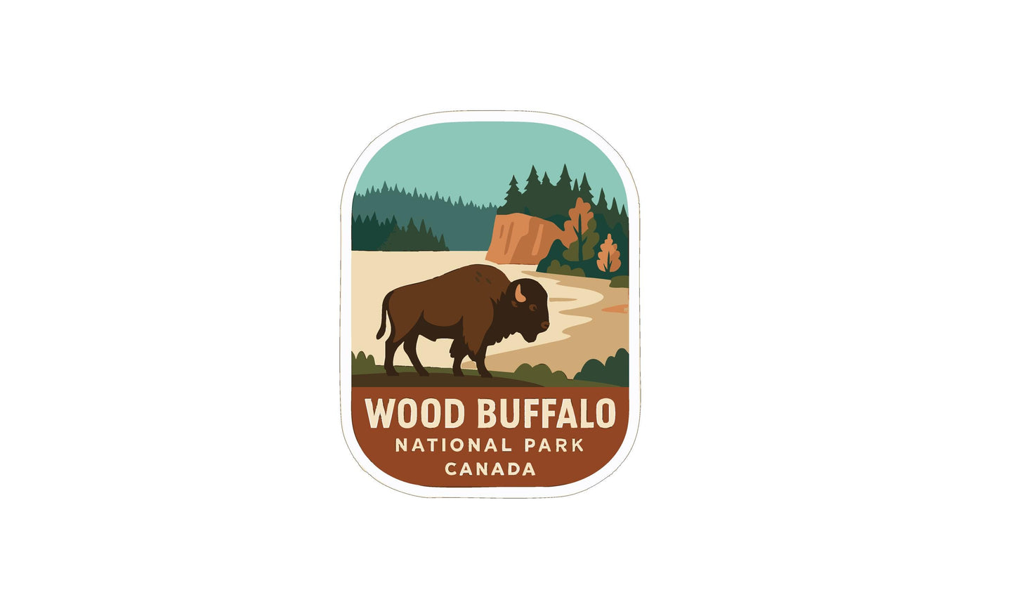 a bison in a natural setting, with the text "WOOD BISON NATIONAL PARK CANADA" prominently displayed.