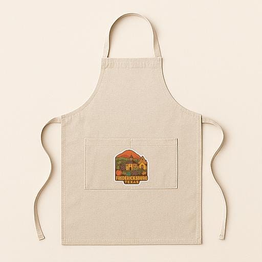 A beige apricot with a graphic design on the front pocket.