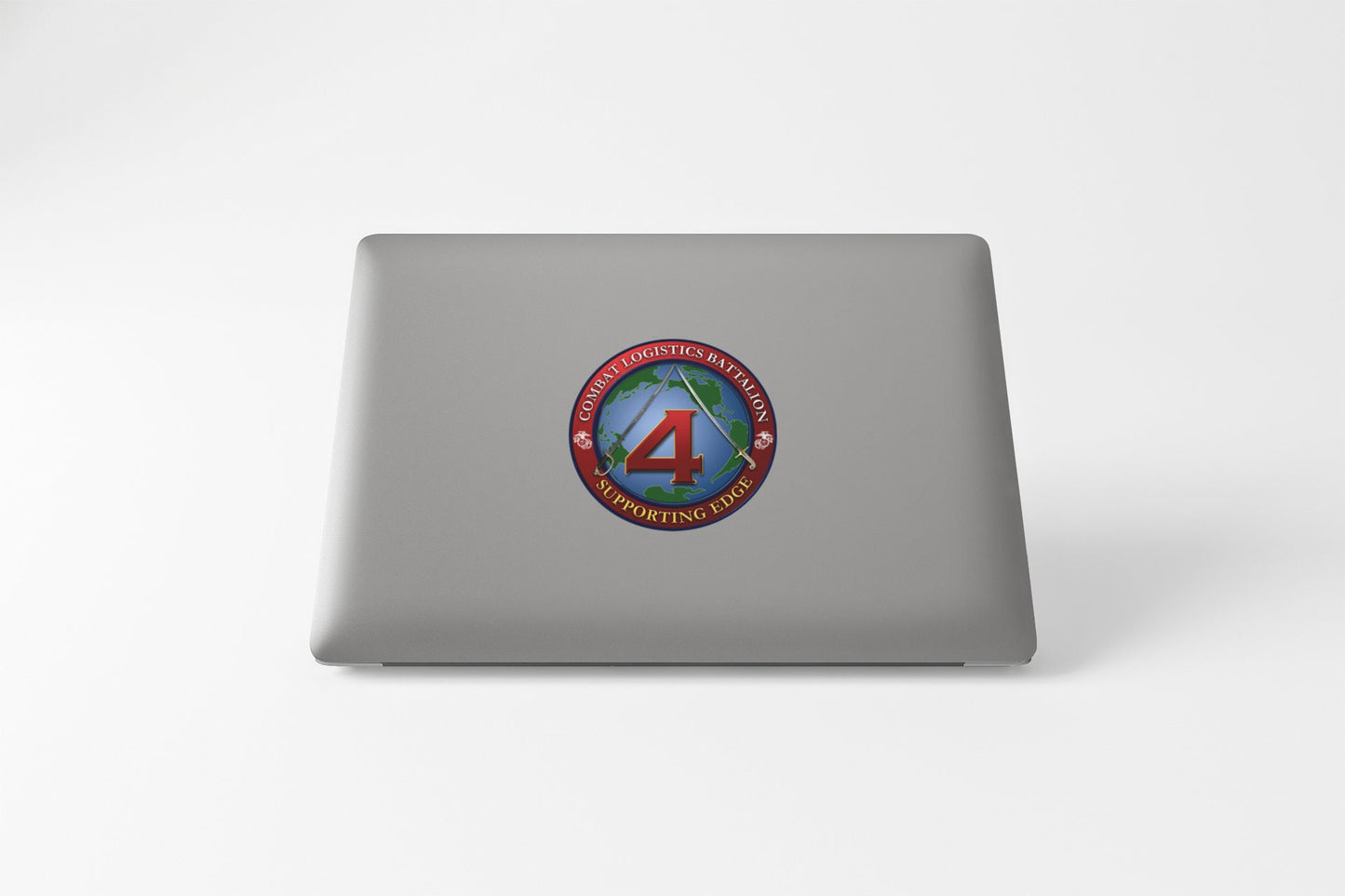 a laptop computer with a sticker of a 4 on it