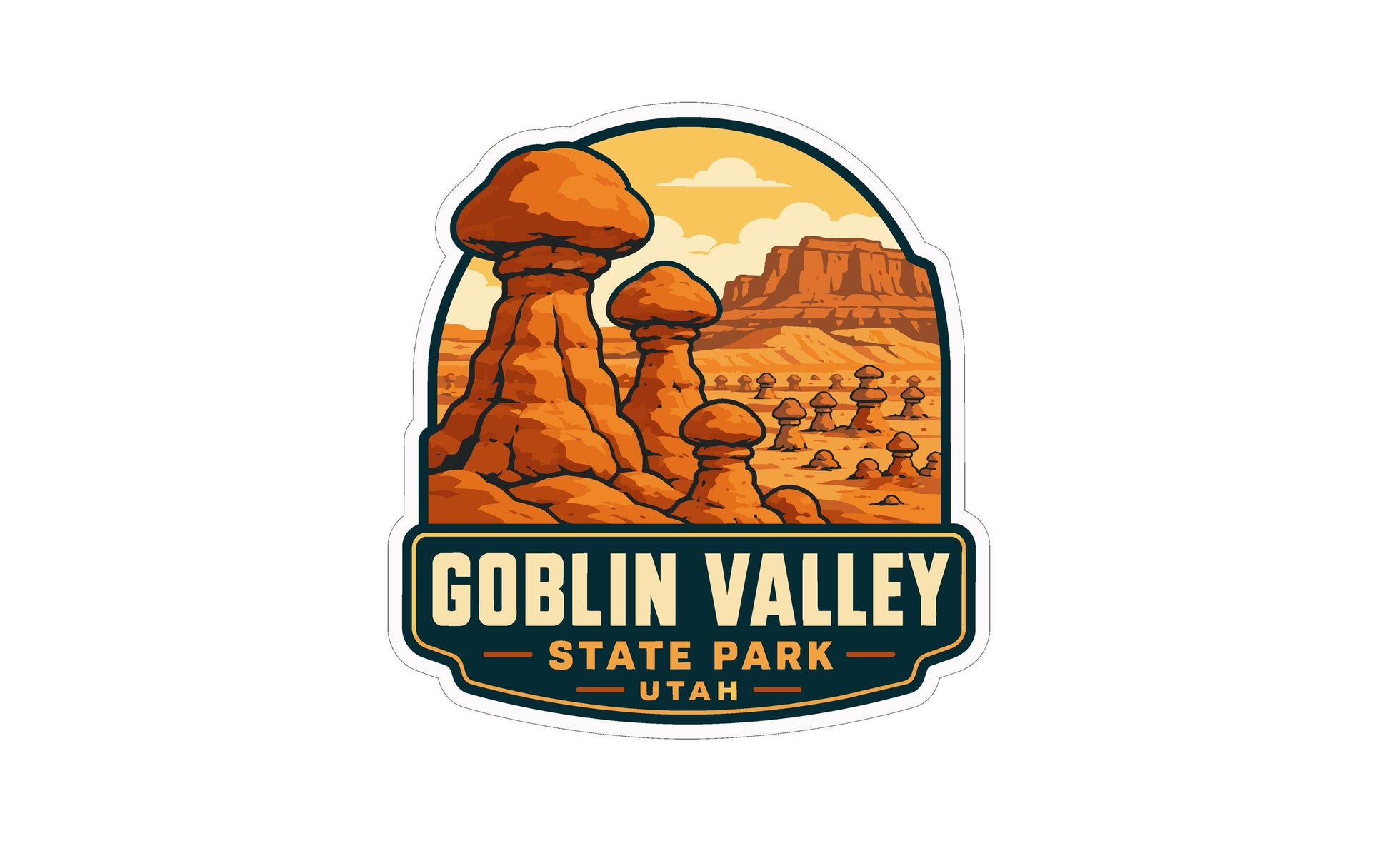 A sticker or emblem featuring the landscape of Goblin Valley State Park in Utah, with the name "Goblin Valley State Park" prominently displayed.