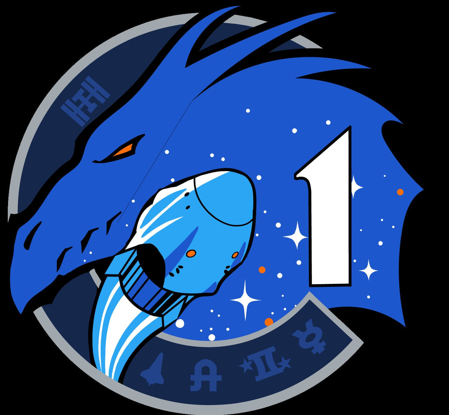 a picture of a blue dragon with the number one on it